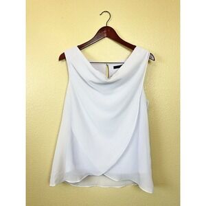 Harve Benard Blouse Drape Cowl Neck Top White Layered Sophisticated Medium